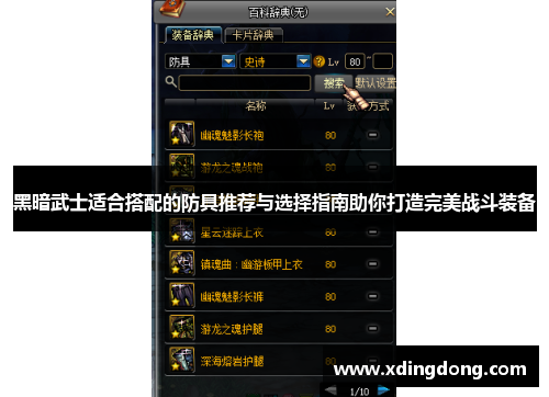 黑暗武士适合搭配的防具推荐与选择指南助你打造完美战斗装备